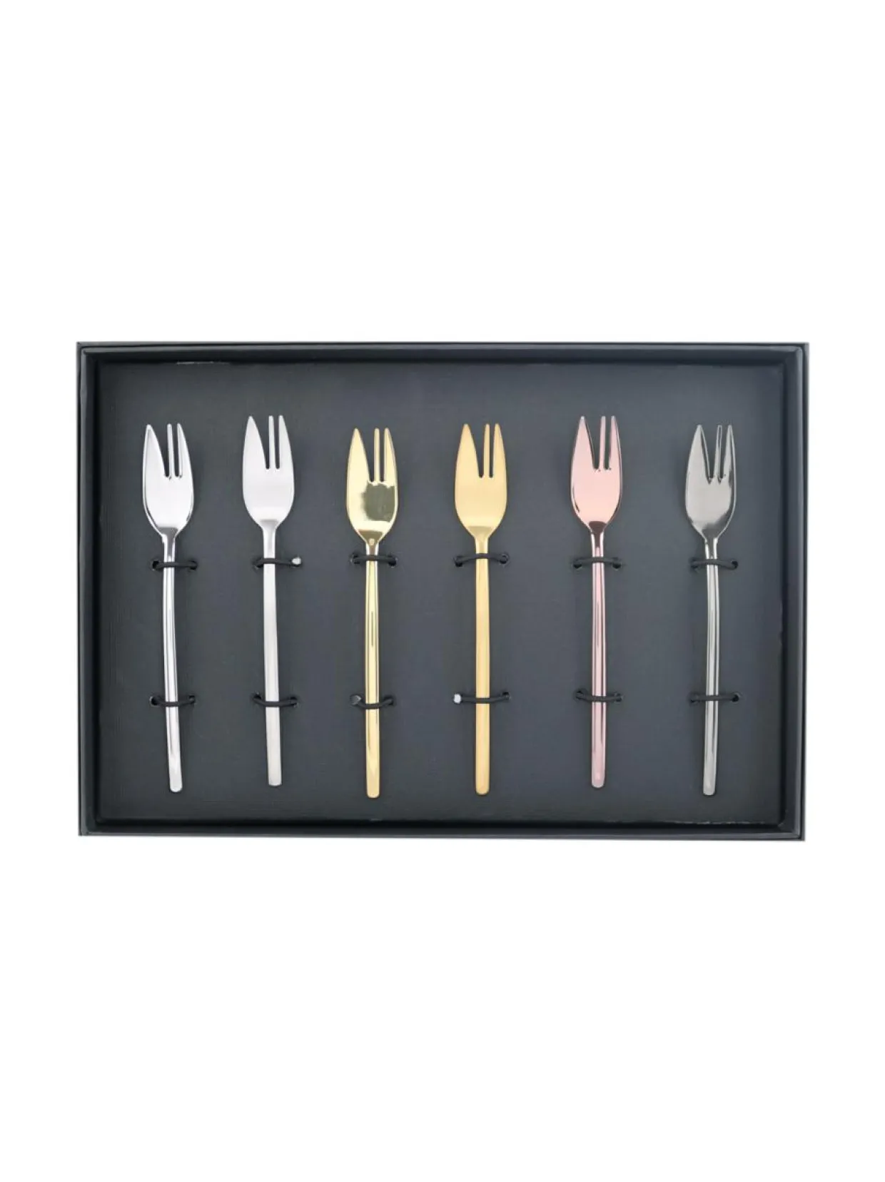 Due Multicolore-kakkuhaarukka 6 kpl lahjapakkauksessa