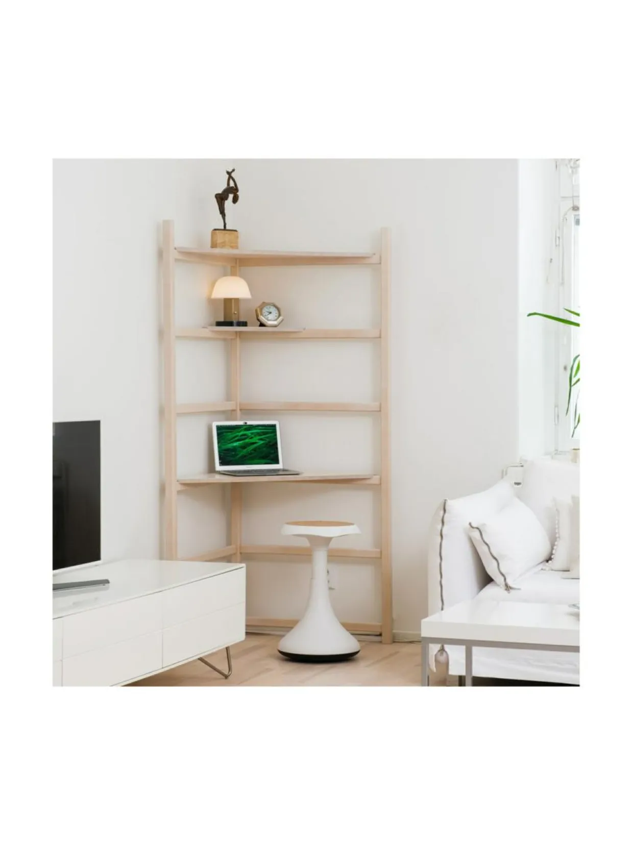 Hima Corner säädettävä työpiste ja hylly - Natural Birch