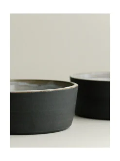 Koiran keraaminen ruokakulhosetti, 2 kulhoa, musta (ylöspäin levenevät kulhot)