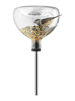 Lasinen lintulauta ja -kylpy