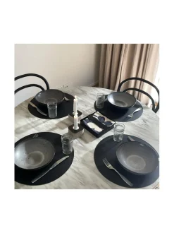 Nahkainen pöytätabletti musta, pyöreä