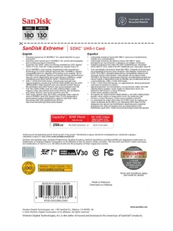 SanDisk Extreme 256GB SDXC (180MB/s) UHS-I (U3 / V30) muistikortti