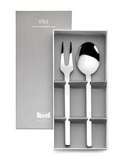 Stile by Pininfarina-tarjoiluhaarukka ja-lusikka lahjapakkauksessa