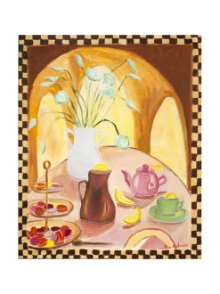 Vaaleanpunainen teehetki, 73x60 cm, akryylimaalaus, Pia Rydman